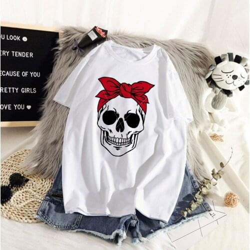 Women Harajuku Sunflower Bandana Printed Mom T shirt Summer Camo Skull T-shirt Mama Funny Short Sleeve Tshirt Female Clothes
