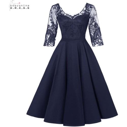 2019 Sexy Illusion Lace Homecoming Dresses Backless Navy Blue A-line Elegant Graduation Dresses Draped Cut-out Vestido Curto