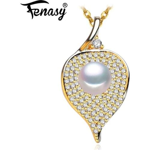 FENASY Natural Freshwater Pearl Necklaces For Women Gold Color Customized Trendy Flower Pendant Party Jewelry