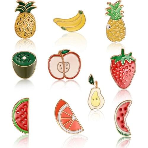 10pcs Fruit Brooch Funny Creative Fashion Enamel Badge Pins Decoration Pineapple Pear Banana Lapel Jewelry Pin New