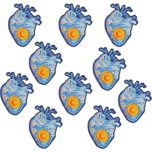 10pcs/set Van Gogh Embroidered Patches For Clothing Stickers Heart Patch for Jeans Accessories Iron On Patches Stripe Wholesale
