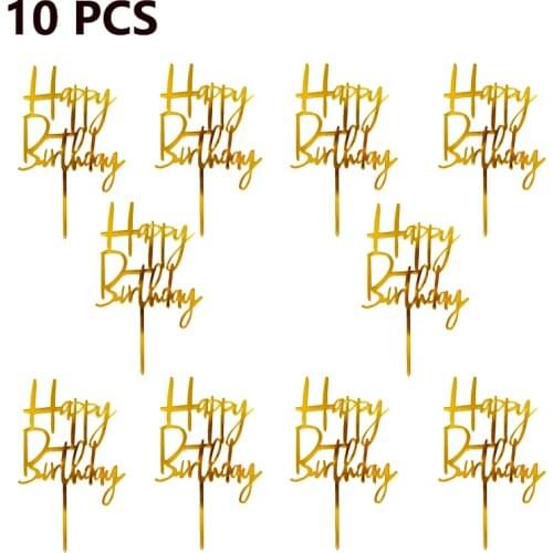10pcs Happy Birthday Cake Topper Acrylic Gold Cake Toppers Happy Birthday Party Supplies Cake Decorations Promotional Items