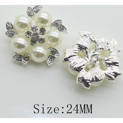 New 10pc 24MM silver Alloy Pearl Rhinestone Button Sewing Handmade Clothing buttons Wedding decoration Girl hair accessories