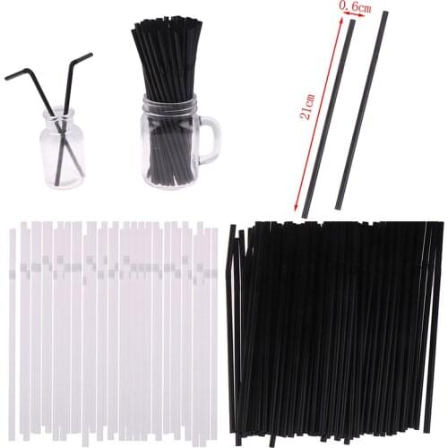100Pcs Drinking 210mm Black White Long Flexible Wedding Party Supplies Plastic Straws Kitchen Accessories
