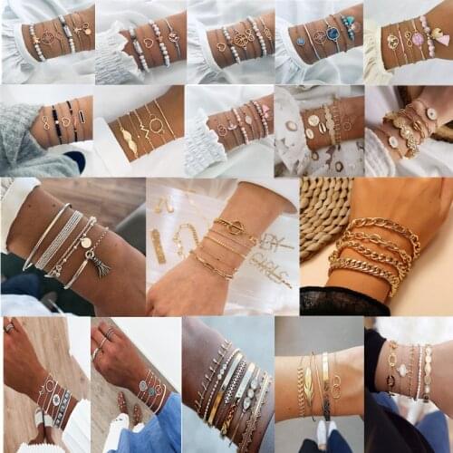 20 Style Popular Elephant Square Beaded Bracelet Sets with Simple Love Compass Bracelet Chain Bracelet Set for Female