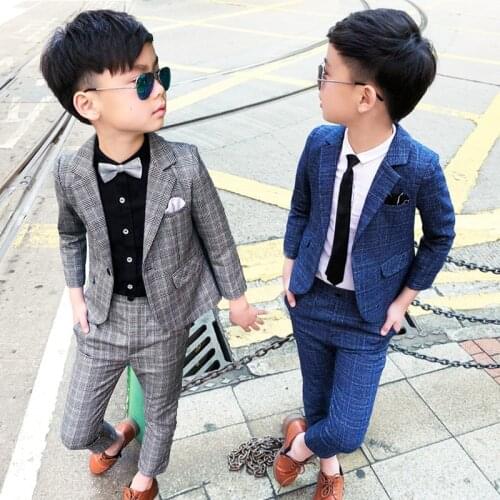 2021 Plaid Boys Dress Suit Formal Wedding Formal Tuxedos Suits Teenager Kids School Uniform Spring Childrens Costume Clothes