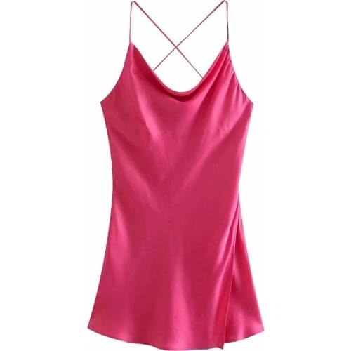 2021 Summer Women evening Party Satin Sling Dresses Club Mini Sundress sexy backless Strap Dress elegance Sleeveless vestidos