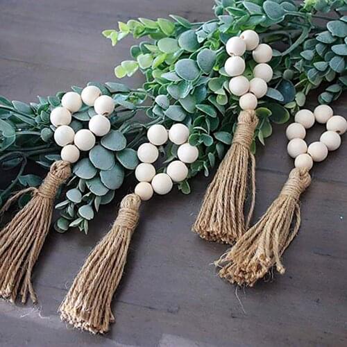 4pcs/lot Wood Bead Napkin Rings Rustic Wood Bead Garlands with Tassels for Home Table Decoration