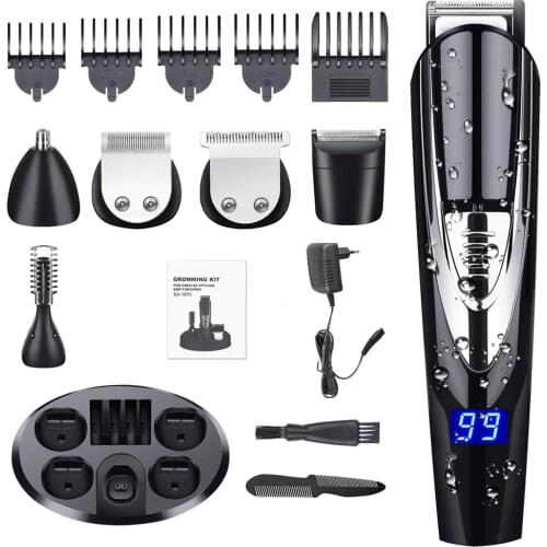 6 in 1 Professional Hair Clipper Men Electric Cordless 0mm T-blade Hair Trimmer Rechargeable LED Display Hair Cutting Machine