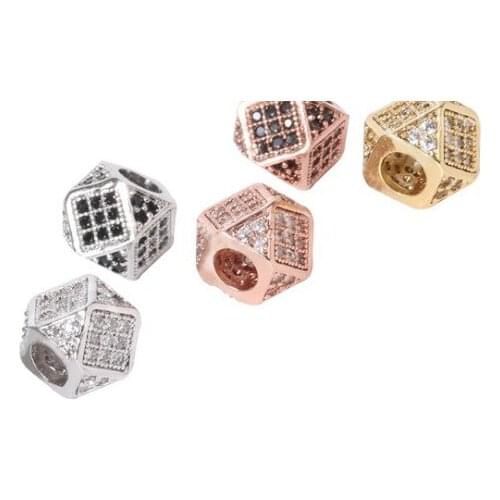 7mm Polygon crystal micro pave cz zircon cubic zirconia beads copper silver gold black plated bracelet accessories hfg3