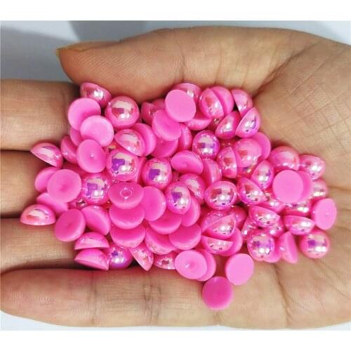 Rose red AB Half Round Pearl Rhinestone Crystal Non Hotfix Flat Back Rhinestones Trim Accessories for Nail Art Rhinestones