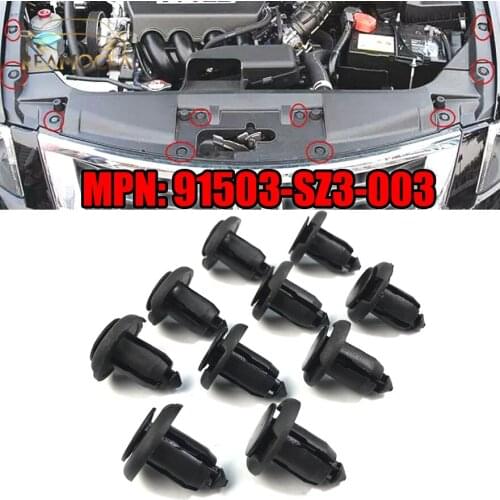Reamocea 10x Car Bumper Fender Hood Retainer Clip Fastener 91503-SZ3-003 Fit For Honda Accord Civic CR-V Element Odyssey Pilot