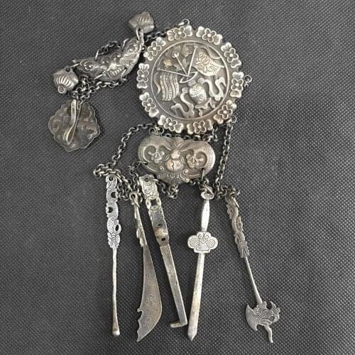 Rare Chinese Collectible Miao Yin Bronze Handmade Longevity Centenary Amulet Auspicious Pendant (Ya Jin Lock) Statue/4 Styles