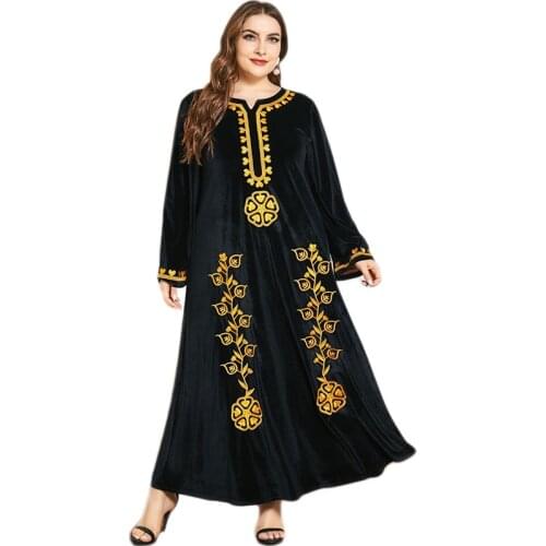 Dubai Ramadan Abaya Islamic Long Dress Velvet Embroidery Arab Jilbab Turkish Ethnic Eid Islamic Clothing Plus Size Maxi Robe New