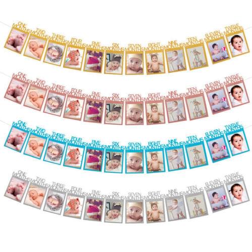 Happy Birthday Photo Frame Banner for Family First Party Decoration Kids Baby Boy Girl My 1st One Year Supplies 12 Month