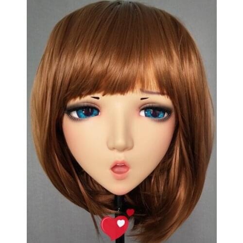 HAN-01)Female Sweet Girl Resin Half Head Kigurumi BJD Eyes Crossdress Cosplay Japanese Anime Role Lolita Mask With Eyes And Wig