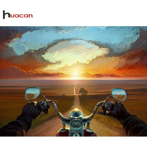 HUACAN Diamond Mosaic Motorcycle Diamond Embroidery Travel Diy Diamond Painting Cartoon Full Drill Square Picture Of Rhinestone
