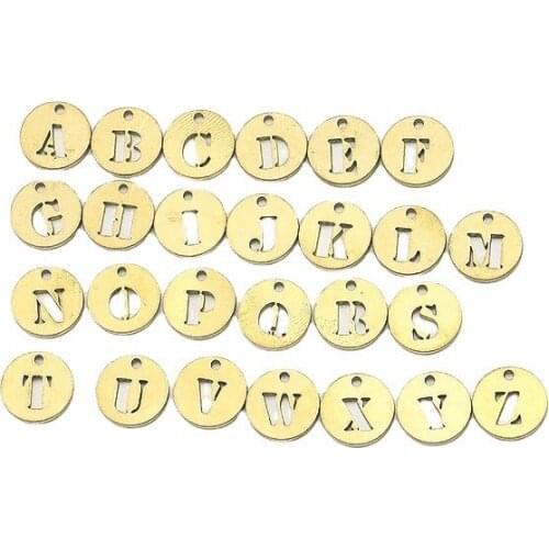 15*2mm 26 English letters in brass color laser cut personalized earrings necklace pendant, used for DIY handmade materials