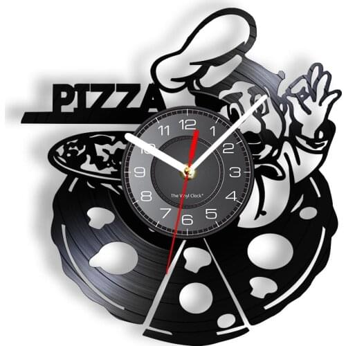 Italy Pizza Chef Decorative Wall Clock Italian Delicacy Delicious Food Wall Watch With LED Backlight Kitchen Hanging Wall Decor