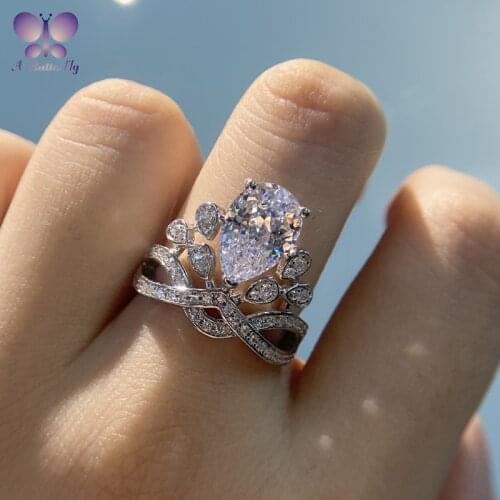 A Butterfly New 925 Sterling Silver Crown Ring Luxury 3CT Pear Cut SONA Simulation Diamond Wedding Ring High Jewelry