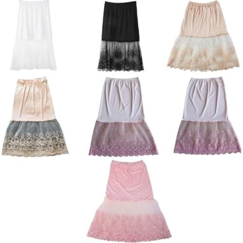 Lace Half Slip Skirts Extender Elastic Waist A-line Hollow Petticoat Underskirt