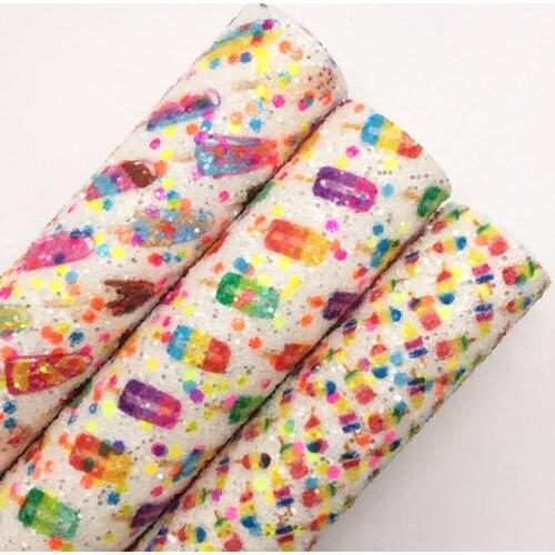 LEOsyntheticoDIY Popsicle Ice Candy Chunky Glitter Vinyl Fabric Sheet Felt Backing Synthetic Leather Faux Vinil DIY A4 SIZE R081