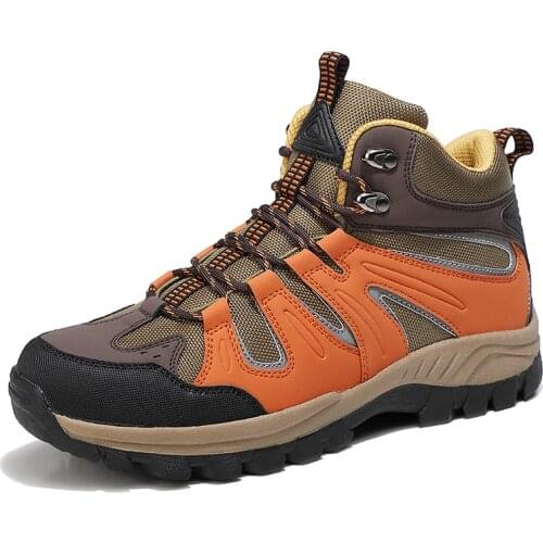 Men High-Top Hiking Shoes Breathable Non-Slip Male Outdoor Trekking Sneakers Wear-Resistant Cross-Country Mountain Boots Size 46