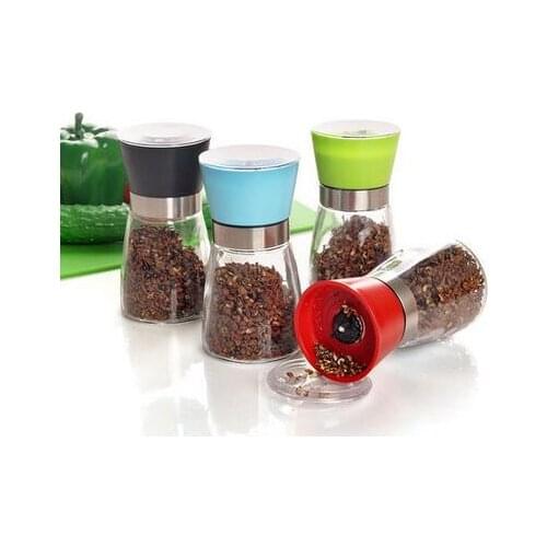 50pcs 2016 New Handheld Glass Pepper Salt Spice Sleek Grinder Mill Pepper Herb Manual Mill Good quality free shipping