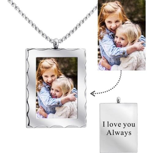 2021 New Mothers Day Gift DIY Private Custom Photo Memory Rectangular Photo Frame Heart-shaped Necklace Women Gift