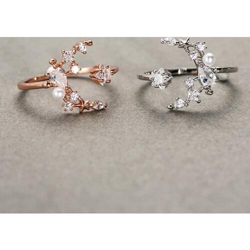 New Crystal Opening Finger Rings Silver Color Rhinestone Moon Wedding Rings For Women Fashion Accessories Rings Jewelry Gifts