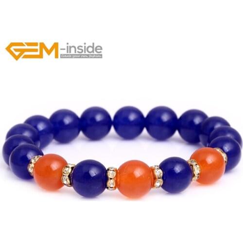Wholesale 7.5 Inches 4mm 10mm Orange/Blue Jades Gem stone Bead Elastic Bracelet Jewelry for Women Girl Gifts Free Shipping