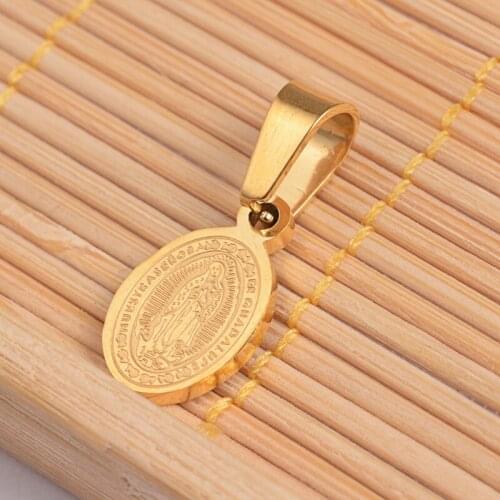 20pcs Oval with Virgin Mary & Word 304 Stainless Steel Charms, Golden, 13.5x8x1.5mm, Hole: 4x7mm