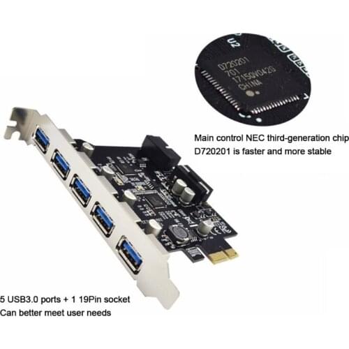 PCI-E to USB 3.0 7-Port Expansion Card PCI Express USB Add in Card Internal USB3.0 Hub Converter for Desktop PC Host