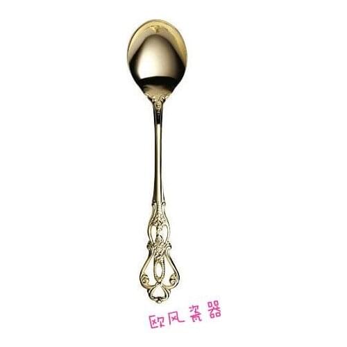 Salus Japan Hot retro carved hollow stainless steel tableware brand golden coffee spoon