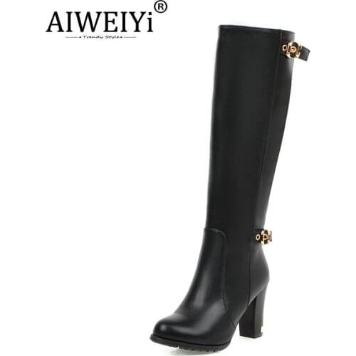 AIWEIYi Western Cowboy Boots Womens Retro Boots Square High Heels Knee-Length Boots Ladies Knight Boots