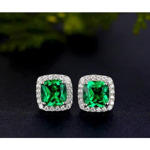 Luxury Female Emerald Green Square Earrings Sterling Silver Rose Gold Wedding Earrings Vintage Stud Earrings For Women