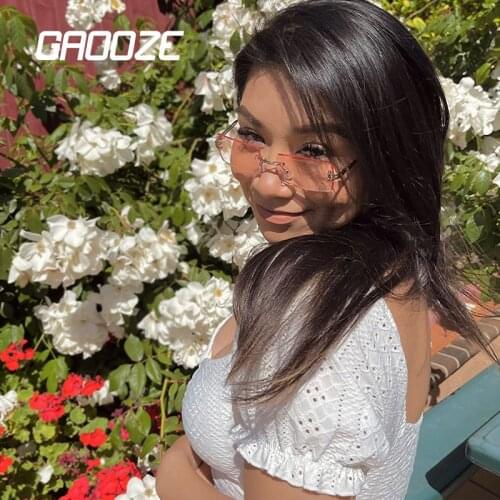 GAOOZE Rimless Rectangle Luxury Womens Sunglasses for Men Sun Glasses Ladies 2021 Vintage Shades for Women Eyeglasses YJ008