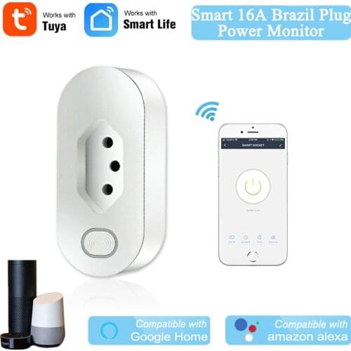 ALexa Compatible Smart Brazil Plug Tuya APP Wireless Control Timer Brazil Smart Outlet Alexa Voice Control BR Energy Monitor