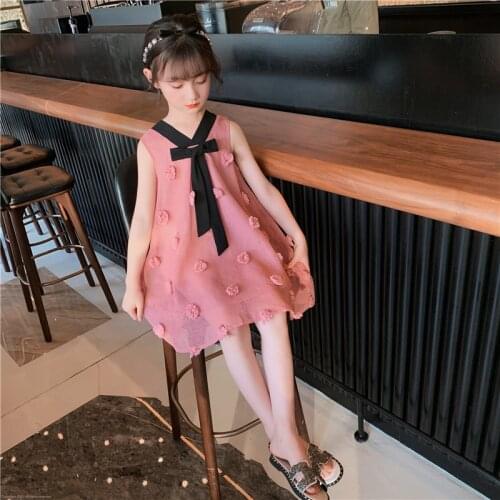 Girls Polka Dot Dress 3-12 Years Old Sleeveless Bow Princess Clothes Summer 2021