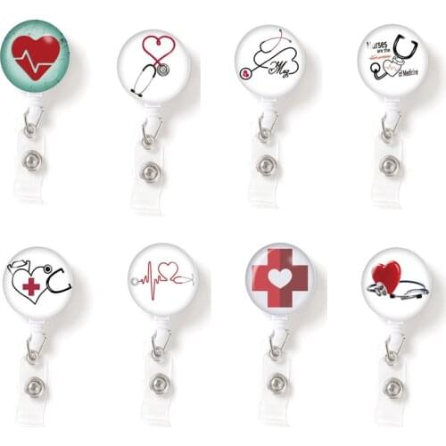 1pc Retractable Cartoon Nurse Students Worker Display ID Name Card Badge Holder Bank School Office Business Badge Reel Clip