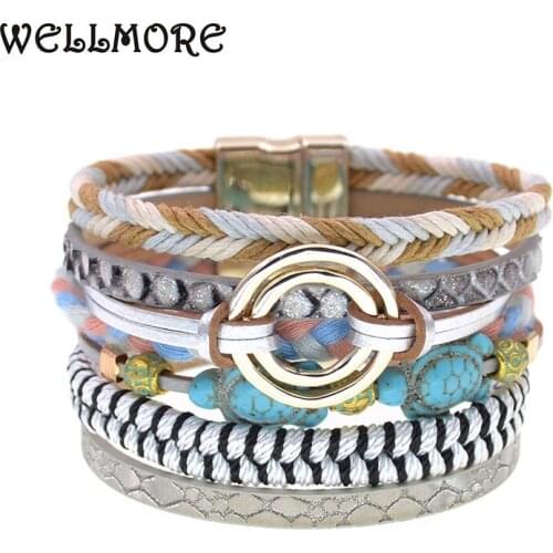 WELLMORE bohemia bracelets Leather bracelets handmade BOHO bracelets for women fashion jewelry drop shipping wholesale