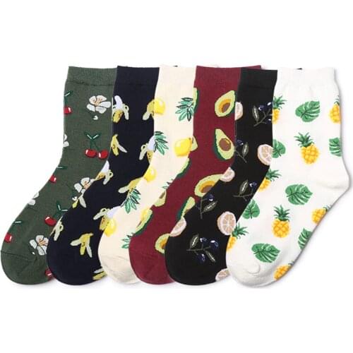 Funny Fruit Short Harajuku Socks Fashion Women Cherry Lemon Pineapple Patterned Socks Female Cotton Art Funny Socks Hipster Sox