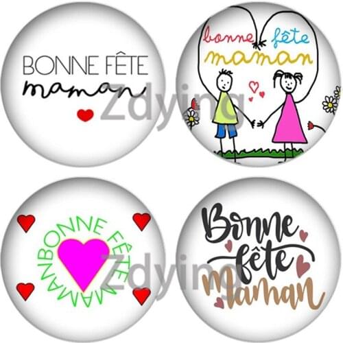 Zdying 10pcs Happy Birthday Maman French Design Round Glass Cabochon Picture Dome DIY Pendant Charm Jewelry Findings