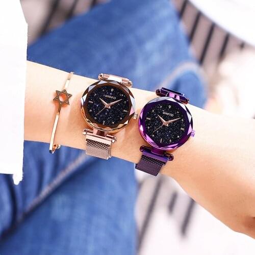 GIMTO Luxury Brand Crystal Women Watches Starry Sky Rose Gold Bracelet Quartz Ladies Watch Dress Female Clock relogio feminino