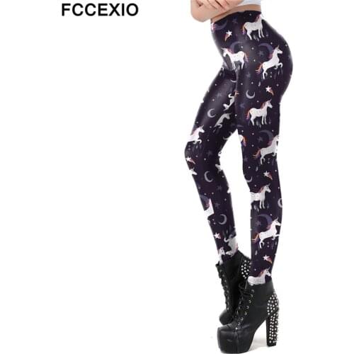 FCCEXIO Xmas Unicorn Leggings Women 3D Rainbow Printing Workout Legging Slim Fitness Leggins Plus Size Pants Noel Leggin