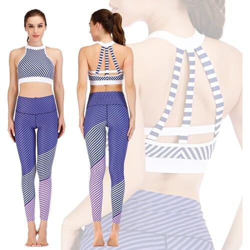 Womens Fitness Yoga Suit Sportswear for Women Trainning Set 2 Piece Gym Clothings Elastic Yoga Sports Tankini+Leggings Yoga Set