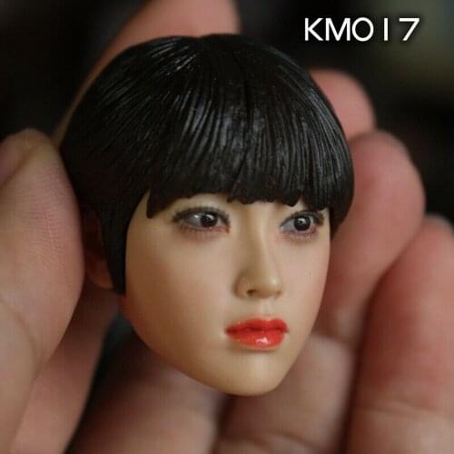 1/6 female head Sculpt with PVC hair KUMIK KM017 Asian beauty head Carving for pale Female Body toy