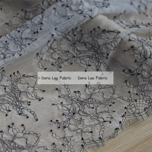 150*150CM Eyelash Black Jacquard White Cotton Polyester Lace Dress Clothes Shirt Fabric S275