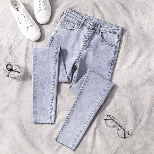 2020 New Arrival Autumn Winter Harajuku Softener Washed Denim Pants Women High Waist Bleached Skinny Pencil Jeans Trousers N25
