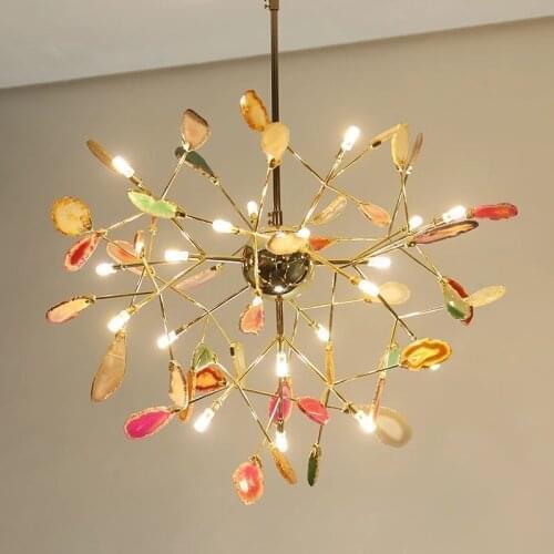 2021 New Modern LED Chandelier Lighting Agate Flake Ceiling Chandeliers Light Living Room Bedroom Kitchen Indoor Lustre Fixture